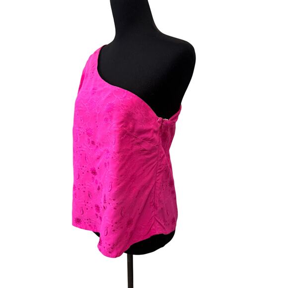 New TOPSHOP NORDSTROM Pink Flower Print Jacquard One Shoulder Top Size 8 - Picture 4 of 8